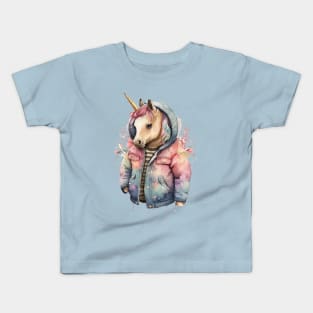 Unicorn watercolor wearing jacket Kids T-Shirt